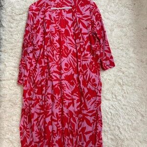 LOFT Red and Pink Leaf Pattern Kimono